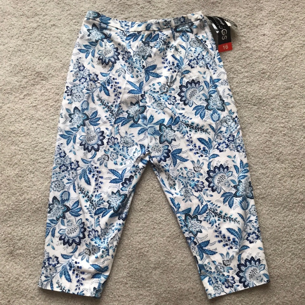 Briggs Cropped Length Blue & White Floral Pants (size 16)